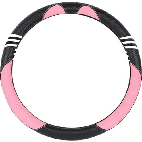 Cute Cartoon Car Steering Wheel Cover For 37-38CM/14.5"-15" Carbon Fiber Leather Pattern M Size Hand Bar Protect Wrap Protector
