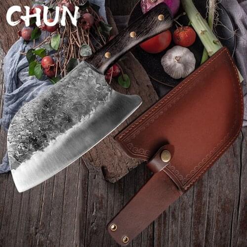 Traditional Handmade Forged Kitchen Knife Hammer Stainless Steel Chefs Chopper Cooking Knives Meat Slicer Butcher & Gift Case