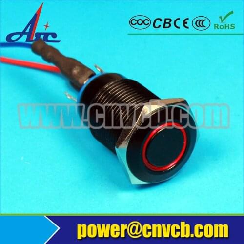 TY 1646Z Flat round ring lamp black shell pushbutton switch 16mm latching