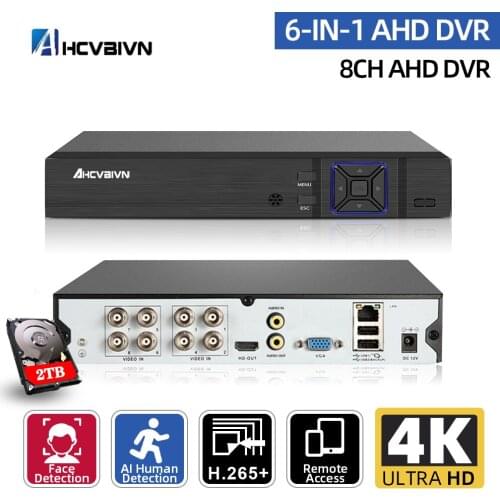8MP 4K Video Surveillance AHD DVR Audio Face Detection 8CH 8 Channel Hybrid DVR NVR 6 in 1 H.265+ XVI TVI CVI NVR AHD DVR Xmeye