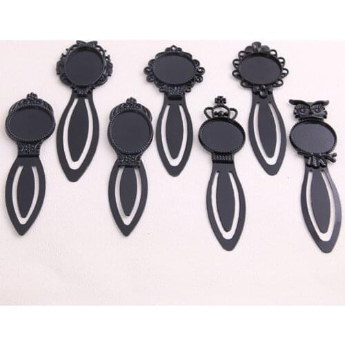 1pcs/lot 5 Styles Mix Size Black Color Vintage Round Oval Style Handmade Bookmark Cabochon Base Cameo Setting