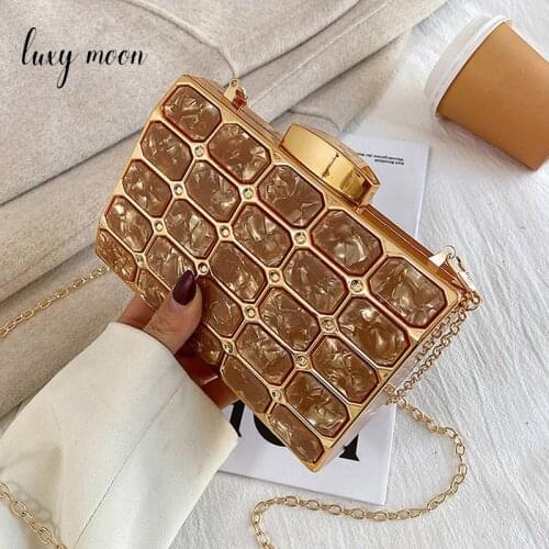 Women Box Acrylic Handbag Diamond Bags 2021 Womens Brand Luxury Party Clutch Small Handbag Chains Shoulder Messenger Bag Z066