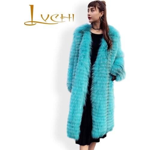 LVCHI Coat Female Elegant Genuine Fur 2019 Women Long Comfortable V-Neck Parka Fox Fur Coats From Natural Fur Solid Fox Coat