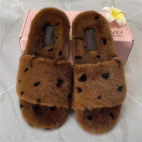 Womens Summer Shoes Mink Fur Slides Womens 2021 Outdoor Fashion Fur Slippers Sandals