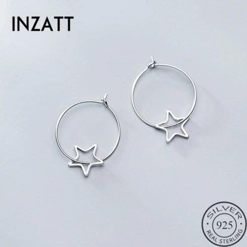 INZATT Real 925 Sterling Silver Minimalist Hollow Star Hoop Earrings For Fashion Women Party Fine Jewelry Cute Accessories Gift