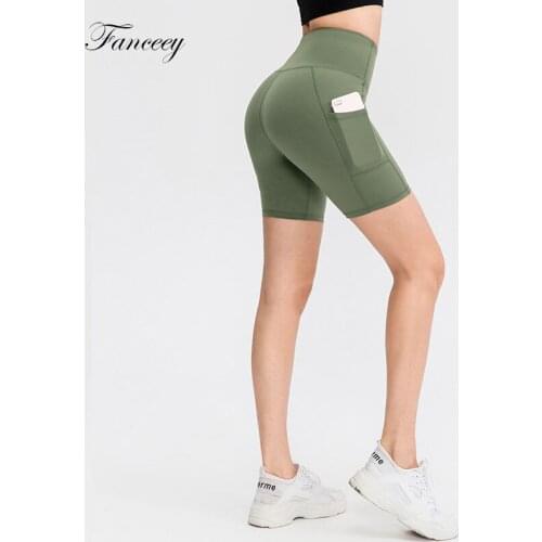 Fanceey High Waist Shorts Female Quick Dry Fitness Gym Yoga Shorts with Pockets Push Up Women Sport Shorts Cycling Biker Shorts