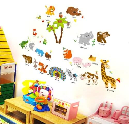 Zoo Cartoon Animal Zebra Tiger wall sticker PVC Environmental wall decals For Living room Childrens room bedroom decor sticker
