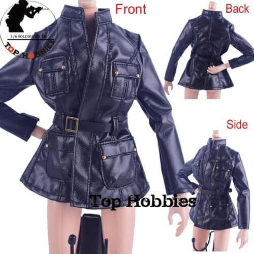 1/6 Scale Clothes Accessories CF-004 Womens Leather Jacket Coat Retro vintage Black Suit W Belt Motorcycle clothing 12" Figure