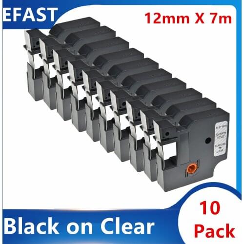 10PK 45010 Label Tape Black on Clear Compatible for DYMO D1 45013 45016 45017 45018 45019 160 280 420P PnP 360D 210D 450