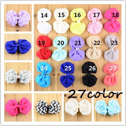 200pcs/lot Wholesale 27Color U Pick 4" Chevron Printed And Solid Chiffon Fabric Hair Bows Girls Garment Accessories HDJ30