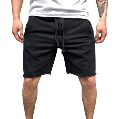 40% Dropshipping!!Solid Color Sports Shorts Knee Length Men Drawstring Side Pockets Training Shorts Sweatpants