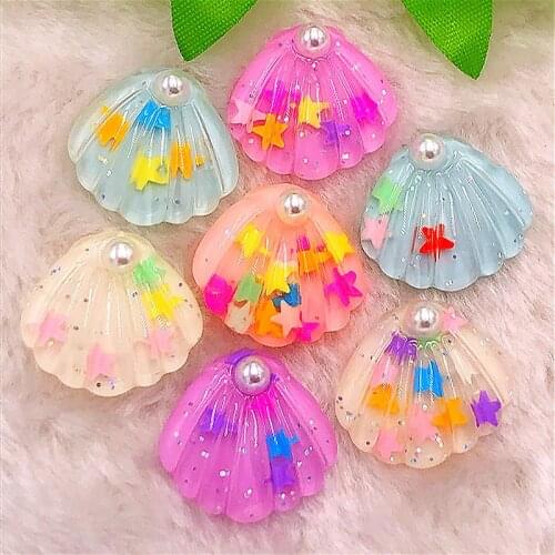 5PCS 28mm AB Pearl Shell Resin Rhinestone Flatback Wedding Diy Button Crafts
