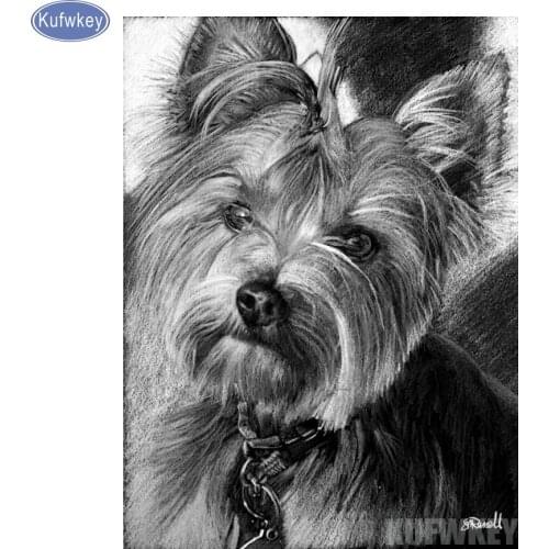 KUFWKEY 5D Diamond Painting dog black and white Cross-Stitch mosaic patterns rhinestone painting kit diy diamond Embroidery sale