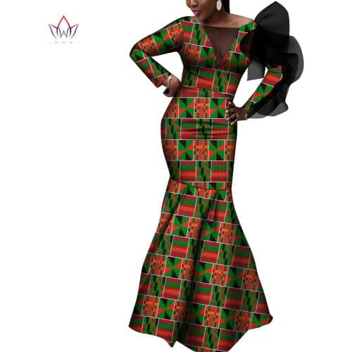 Dashiki African Dresses for Women Colorful Daily Wedding Party African Women Dress Long Sleeve Bodycone Traditional Dress Wy9182