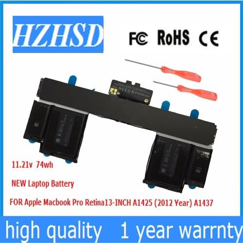 11.21V 74Wh/6600mah New Original Laptop Battery A1437 for APPLE MacBook Pro13" A1425 (Late 2012/2013) 020-7653-A