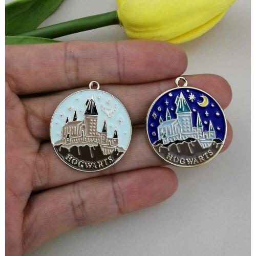 10pcs 25x27mm enamel castle day and night charm for jewelry making and crafting earring pendant necklace and bracelet charm