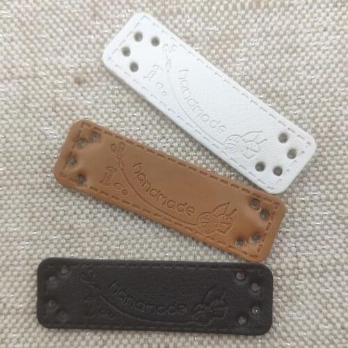 Hot Sale Pu Leather Handmade Labels For Clothes Stitching Hand Made Tags With Scissors Logo For Bag Handmade Pu Leather Label