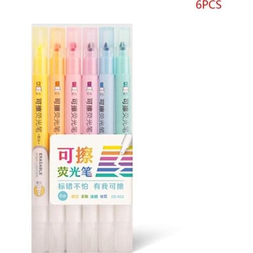 6pcs Double Head Erasable Highlighter Pen Marker Pastel Liquid Chalk Fluorescent Pencil Drawing Stationery
