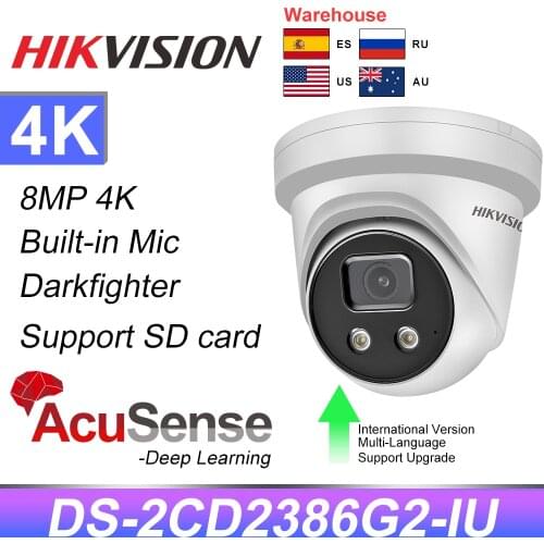 Hikvision Original IP Camera 8MP DarkFighter 4K Dome POE IP Camera SD Card H.265+ IP67 DS-2CD2386G2-I(U) AcuSense IPC vehicle