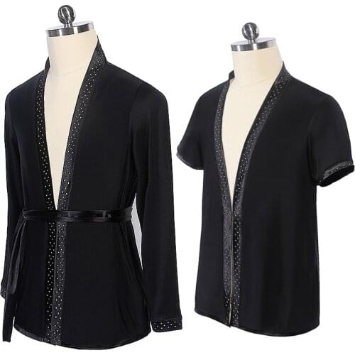 Latin Dance Tops Suit For Men Dance Clothing Rhinestones Shirt Fitness Skating Practice Outfit Dancing Competitive Costume 3402