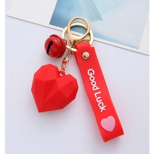 Creative Fun PVC Pendant Keychain Panda Red Heart Key Ring Holder Mobile Phone Bag Car Keychain Anime Jewelry