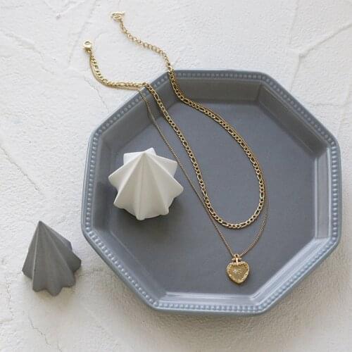 Flipped Swallow Heart Pendant with Stone 14k Gold Plated Double Necklaces for Female Stainless Steel Chains Jewelry for Women