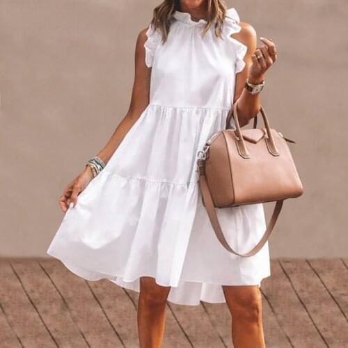 Summer Short Dress Women Sexy Sleeveless Ruffled Dress Beach Holiday Sundress Bohemian Vestidos Robe Femme Plus Size Dress