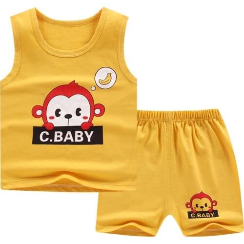 2PCS Baby Boy Summer Clothes Korean Cartoon Sleeveless Tops Vest + Shorts Infant Children Clothing Outfits Kids Bebes Jogging