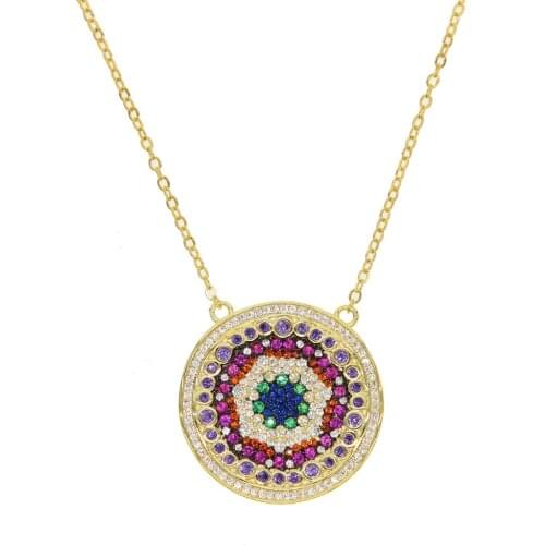 Hot 2020 Gorgeous Bohemia Colorful CZ Jewelry Fashion Gold Filled Lady Women Round Pendant Long Necklace Crystal Gifts
