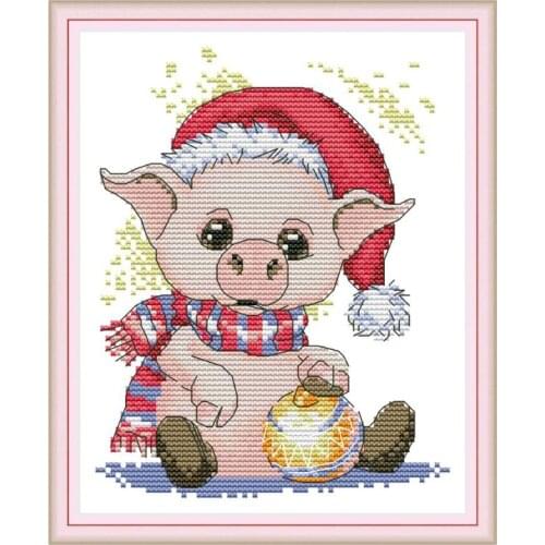 Cute Pig DIY Handmade Needlework Counted 14CT Printed Cross Stitch Embroidery Kit Set Home Decoration