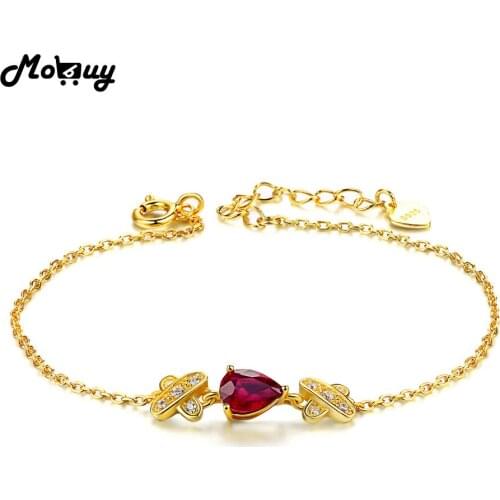 MoBuy MBHI037 Pear Shape Gemstone Ruby Bracelets & Bangles 925 Sterling-Silver-Jewelry Rose Gold Plated Fine Jewelry For Women