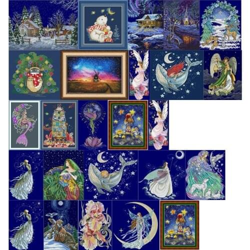 Angel 7 cross stitch kit love couple design cotton 14ct 18ct 11ct dark blue colorfully canvas embroidery DIY needlework