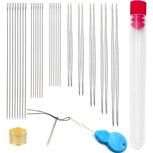 Nonvor 30 Pieces Stainless Steel Beading Needles Set Big Eye Needles and Long Straight Needles Jewelry Making Bracelet Necklace