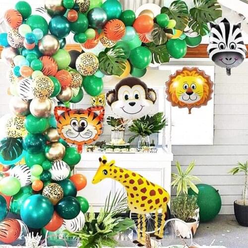 Jungle Zoo Forest Theme Party Set Animal Striped Foil Balloon Woodland Safari Party Birthday Decoration Kids Baby Shower Globos
