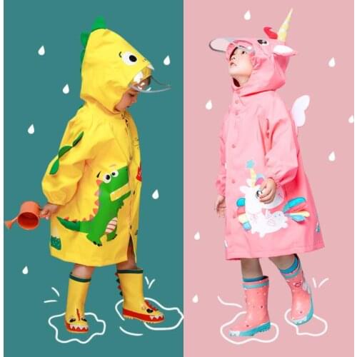 NEW 3D Style Cartoon Unicorn Dinosaur Raincoat Children Waterproof Boys Girls Baby Rain Coat Ponchos Jackets