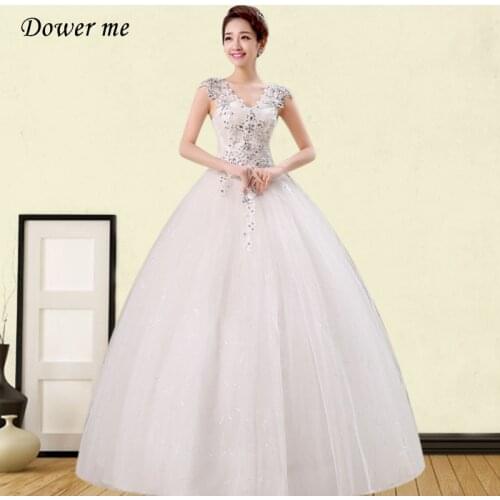 Formal Long Wedding Dress GR692 Shiny Crystal Vestidos De Novia V-Neck Sleeveless Bridal Gowns Lace Embroidery Wedding Dresses