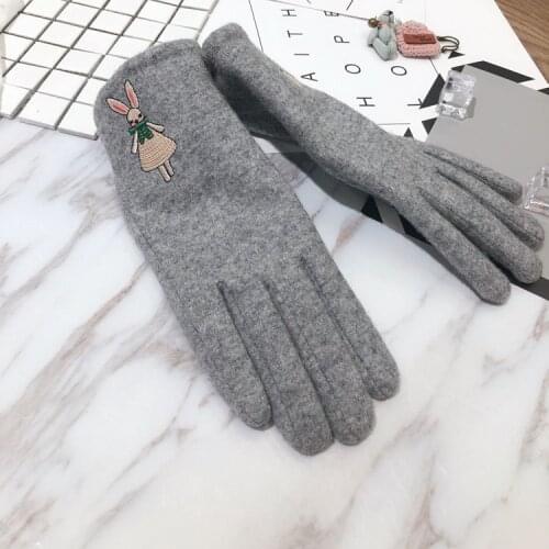 Gloves Women Winter Warm Wool Cashmere Double Plus Velvet Thick Touchscreen Rabbit Gloves Cycling Driving Gloves for New Year