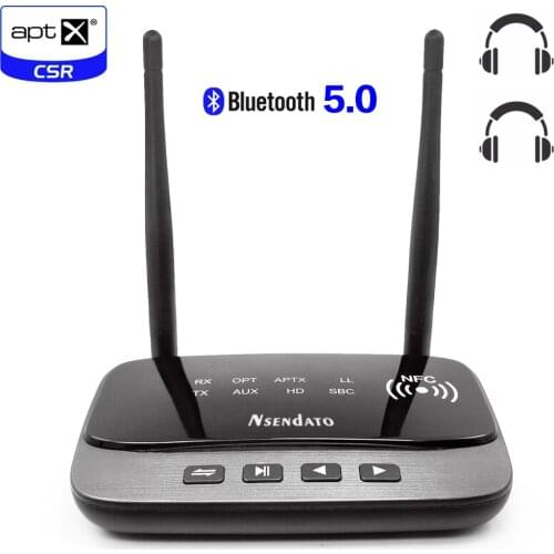 NFC and 262ft/80m Long Range Bluetooth 5.0 Transmitter Receiver 3in1 Audio Adapter Low Latency aptX HD Optical RCA AUX 3.5mm TV