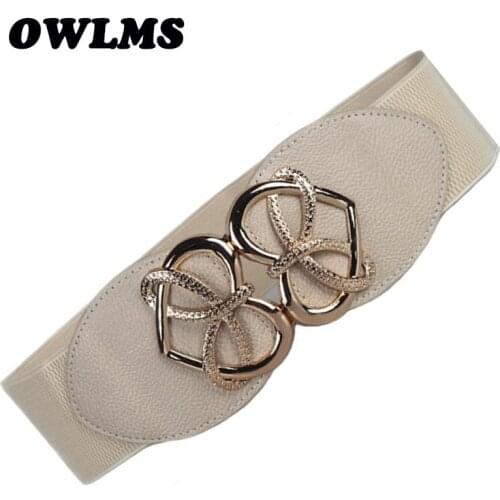 New Fashion Womens Cummerbund HOT gold heart buckle Belt Wide WaistBand Female Leather Cummerbunds for Dresses Beautiful Design