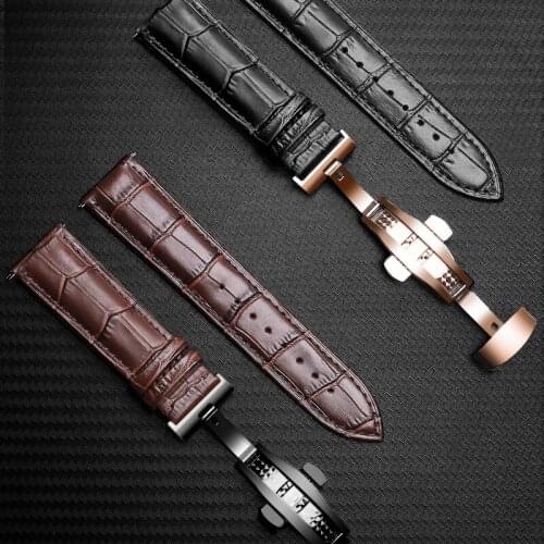Genuine Leather Watchbands 16mm 18mm 20mm 22mm Universal Watch Butterfly buckle Band Steel Buckle Strap Wrist Belt Bracelet Tool