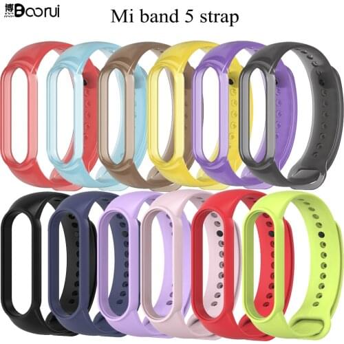 BOORUI Transparent Mi band 5 Strap Pure colorful silicone TPU miband 5 strap Sports comfortable wrist strap for xiaomi mi band 5
