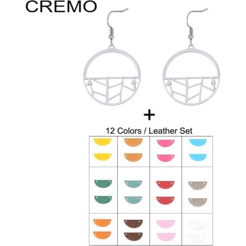 Cremo Stainless Steel Earring Boucle d'oreille Round Drop Earring for Women Removable Leather Earring Charm Jewelry