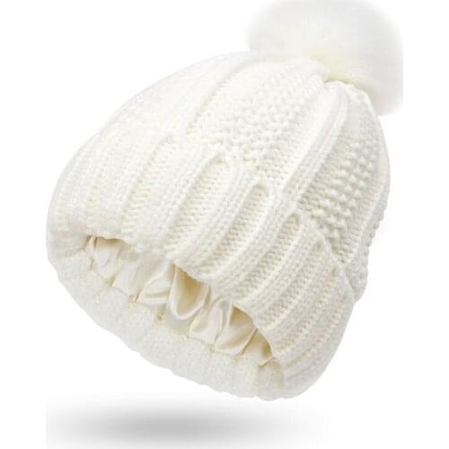 Simple Fashion Thick Knitted Hat Solid Color Warm Knit Hat w/ pompom Travel Foldable Autumn and Winter for Ladies Women