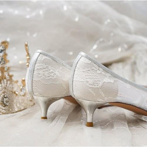 Wedding Shoes Women 2020 New Mesh Pregnant Women Low Heel 3cm Bridal Shoes Silver Color Bridesmaid Wedding Crystal High Heels