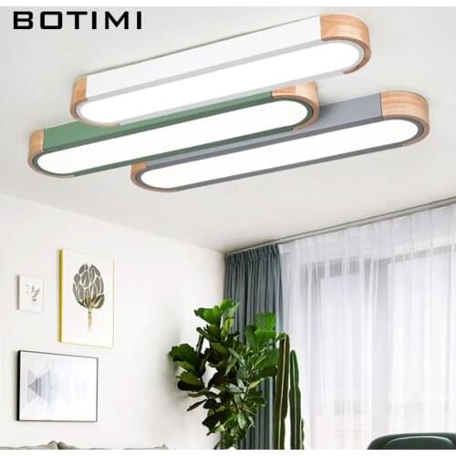 BOTIMI Office 220V LED Ceiling Lights With Metal Lampshade For Living Room Long Shaped Bedroom Wooden Surface Mounted Lighting