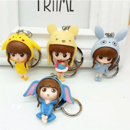 Creative Cartoon Anime Girl Keychain For Cute Fashion Women Student Backpack Pendant Car Key Chain Friend Gift