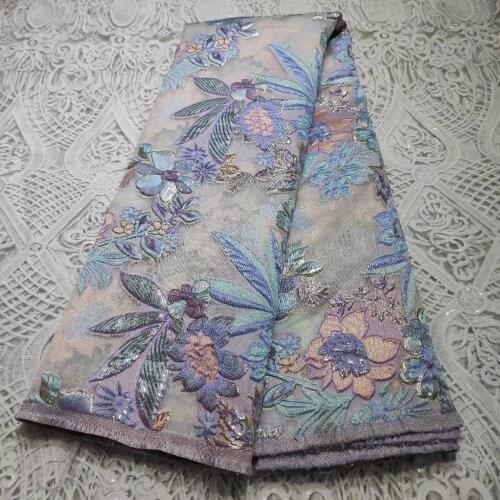 New 5Yards African Jacquard Fabric Nigerian Brocade Cloth Damask Floral Organza Material French Tulle Net Tela For Sewing DJO19