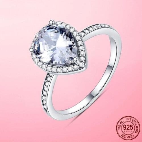 Luxury Women 925 Sterling Silver Sparkling Teardrop Ring Zircon For Women Original 925 Silver Rings Brand Wedding Jewelry Gift