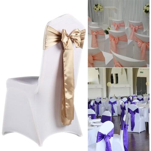 10pcs Wedding Satin Chair Sashes Party Chairs Bands Gold Pink Chair Knot Cover Chairs Bow Ties Decoration for Banquet 15x275cm