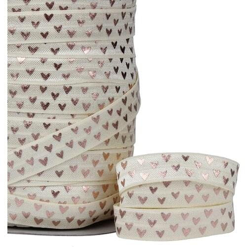 100 yards/roll) New arrival heart printed rose foil foe elastic webbing, 5/8" rose foil printing fold over elastic ribbons